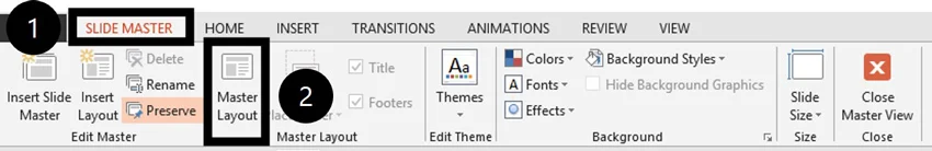 On the Slide Master tab, select the Master Layout command