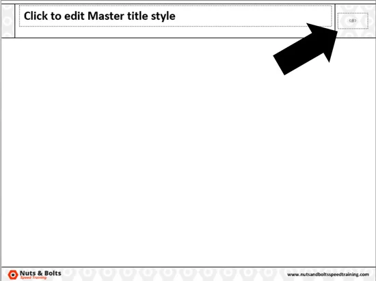 Example of the slide number placeholder placed in the upper right-hand corner of the slide on the Parent Slide of the slide master