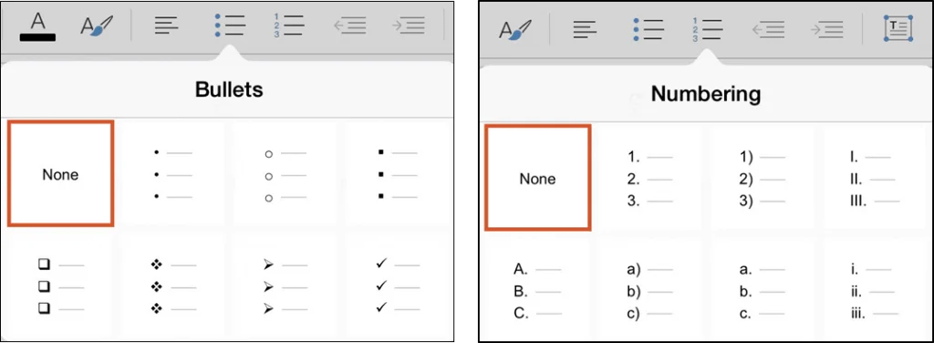 PowerPoint for iPad #9 Bullet and Numbering Options