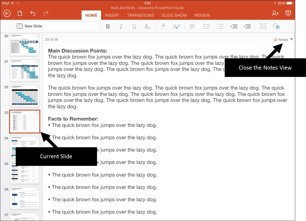 PowerPoint for iPad Notes Pane #2 Closing