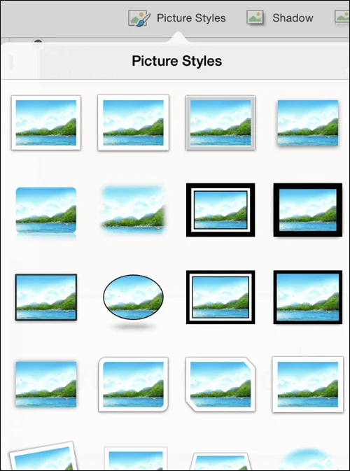 PowerPoint for iPad Pictures Tab #1 Picture Styles