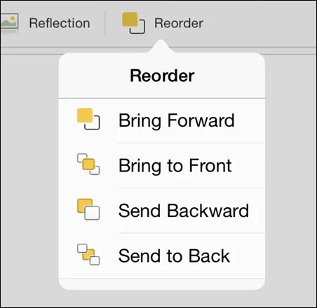 PowerPoint for iPad Pictures Tab #4 Reorder command