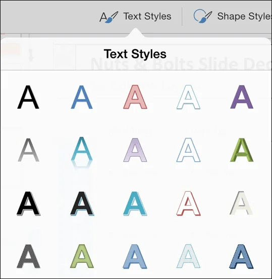 PowerPoint for iPad Shapes Tab #1 Text Styles