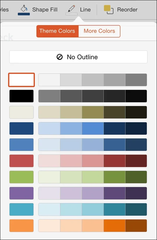 PowerPoint for iPad Shapes Tab #4 Shape Line