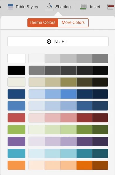 PowerPoint for iPad Table Tab #3 Table Shading