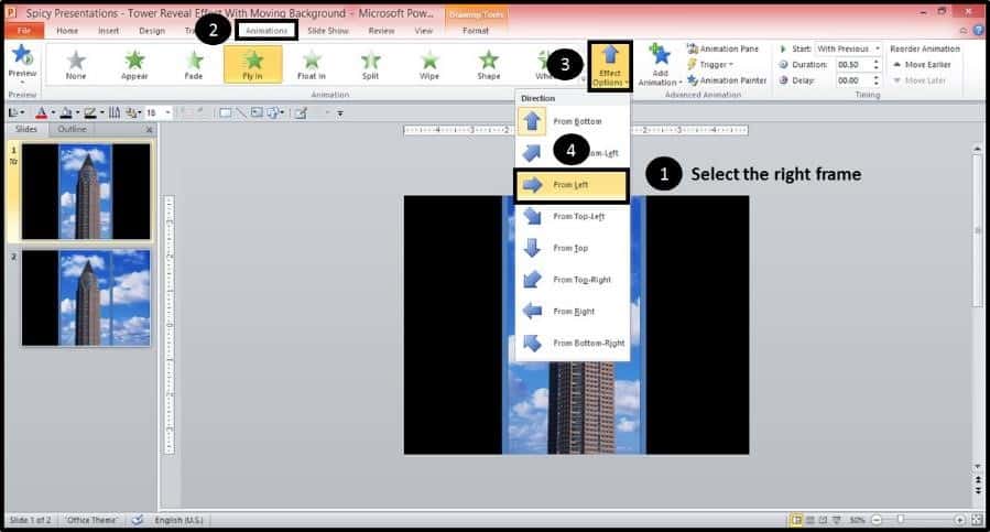 PowerPoint Reveal Animation Trick Part 3 Step #2B - Fly In Effect Option Left