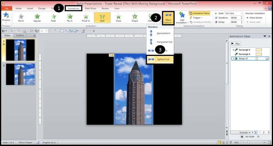 PowerPoint Reveal Animation Trick Part 3 Step #4B - Split Animation Vertical Out