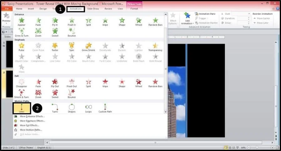 PowerPoint Reveal Animation Trick Part 3 Step #6B - Add a Line Motion Path