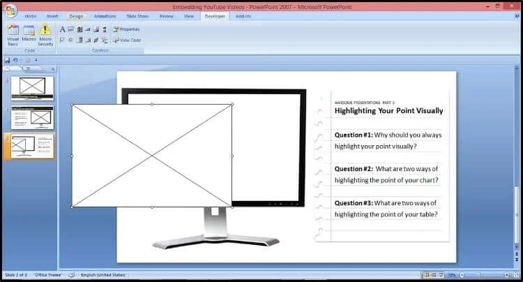 Example inserting a video within a picture of a computer monitor