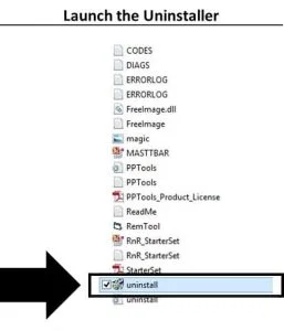 To launch the uninstaller to remove the PPTools starterset, click the uninstall command icon