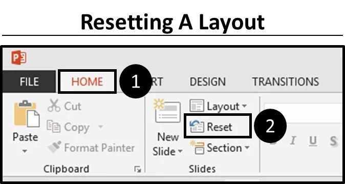 To rest a slide layout and all of your content placeholders, from the Home tab click the Rest command