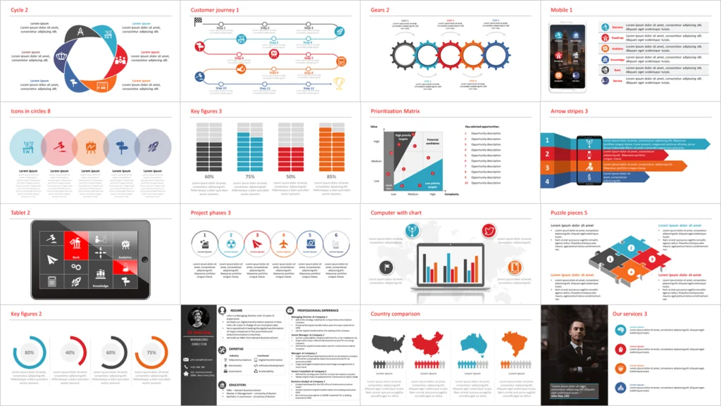 Examples of slides layouts and icons you get with the Power User add-in