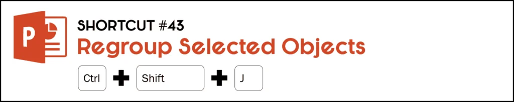 To regroup a set of objects in PowerPoint, hit the Control plus Shift plus J keys