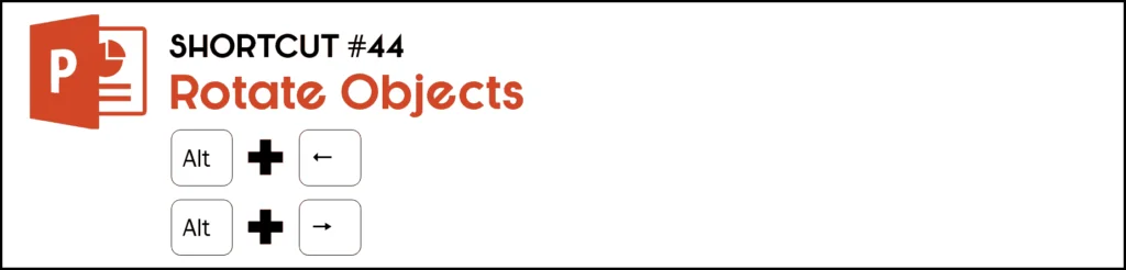 To rotate an object by 15 degrees in PowerPoint hit the Alt plus left arrow keys or the Alt plus right arrow keys on your keyboard