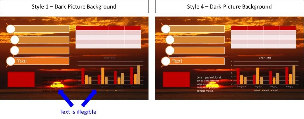 Example of illegible text on a slide background