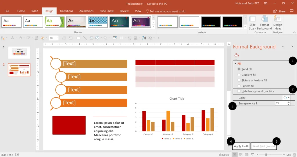 Comparison of object formatting between the Office Effects, Glow Edge effect and Grunge Texture effect as part of a PowerPoint theme