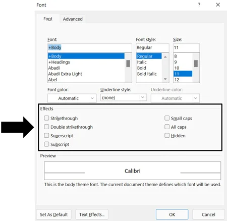 Inside the font dialog box you can find many different text effects including the double strikethrough