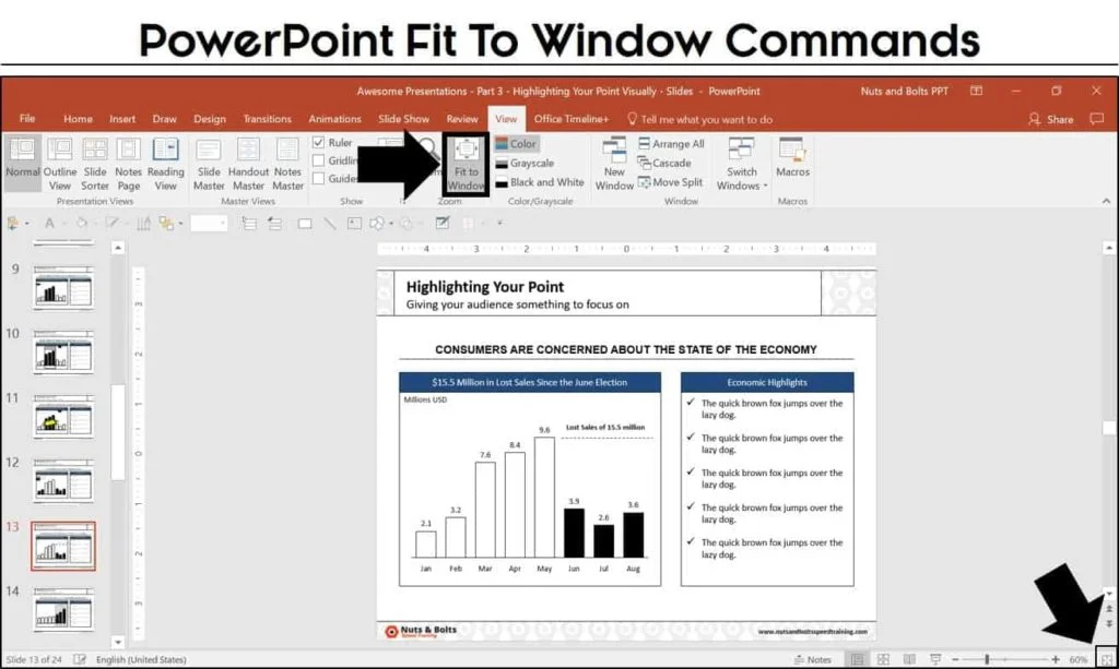 The two places where you can find the fit to slide commands