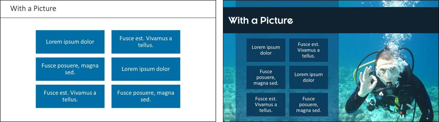 A PowerPoint slide with and without an image