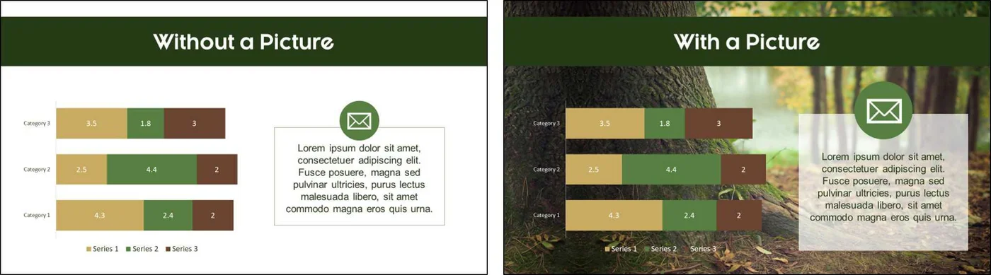 Example of a PowerPoint slide with and without a full slide background image