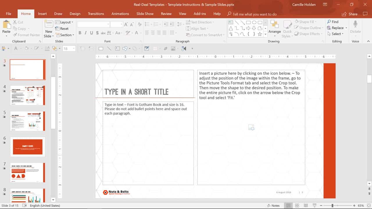 Example of prompt text in a PowerPoint template
