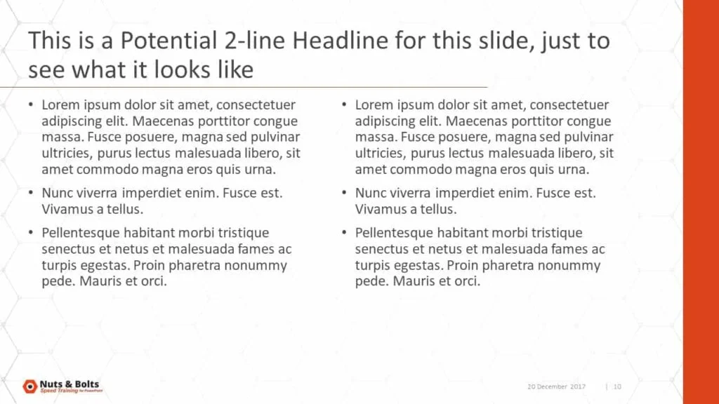 Example of a two line title placeholder in a PowerPoint slide