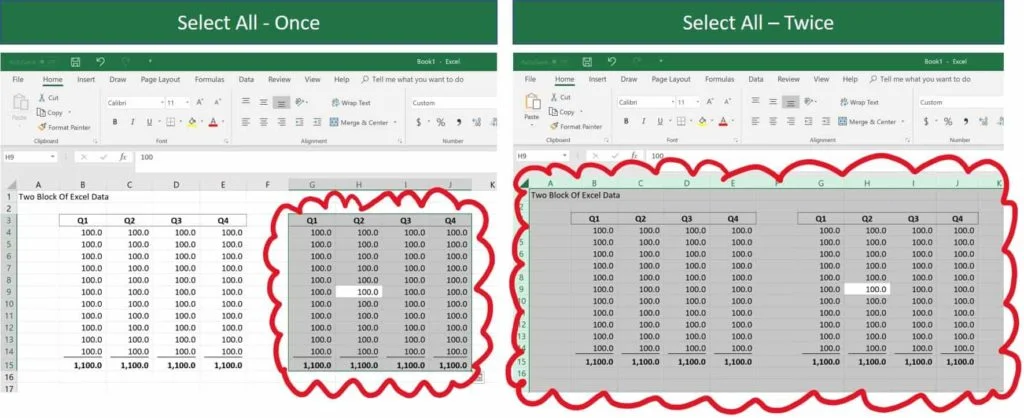 Example of using the Find and Select drop down in Excel to select the formulas
