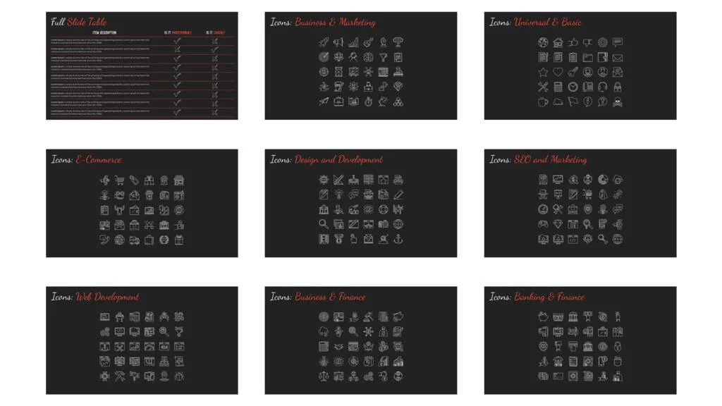 Examples of the icons that come with the business casual template by SlideCow