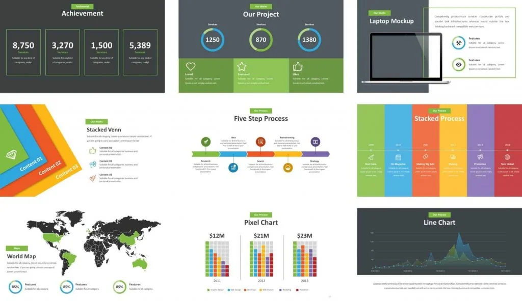 Example of different slide layouts in the Unleash template