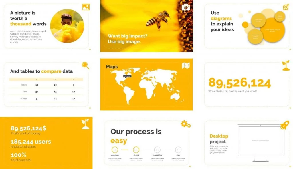 Examples of slides from the Olivia template