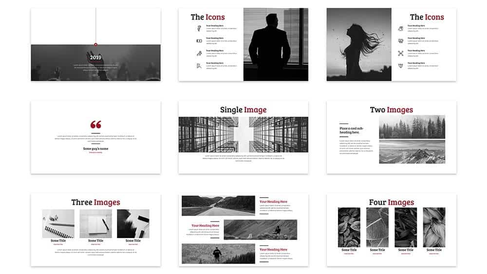 Examples of icon slides and image slides in SlideCow's reem template