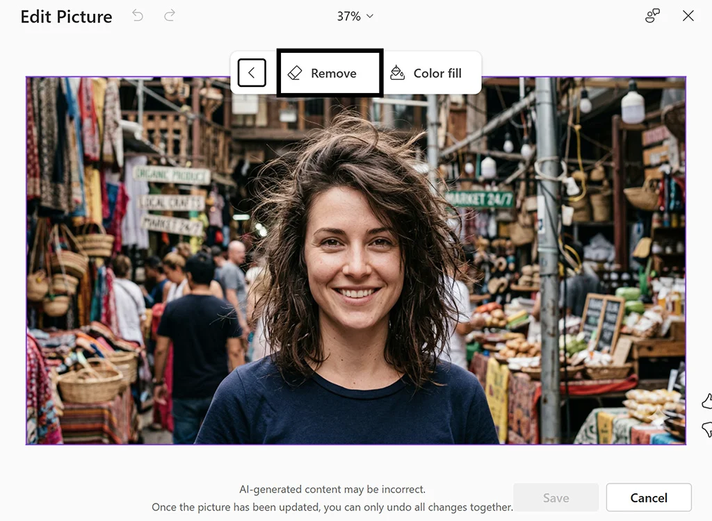 Click remove to have Copilot automatically remove the background