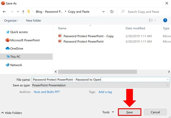 Save and close your presentation to finish password-protecting your presentation