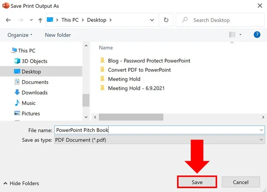 Click Save to start the PDF conversion process