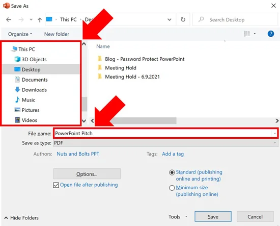 Choose a location and a name for your new PDF