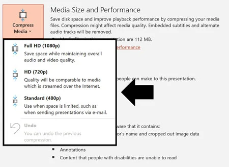 Choose how much you want to compress your videos and other media files within your PowerPoint presentation