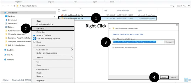 To unzip a compressed folder simply right-click the folder and select Extract All