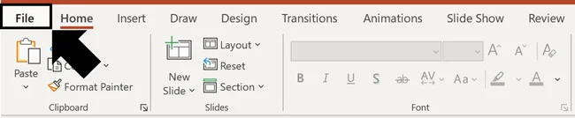 Click the File tab in PowerPoint to open the backstage view