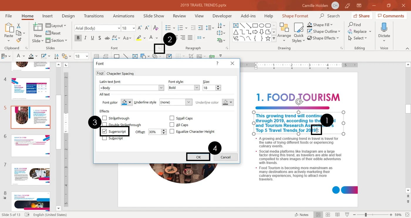 Demonstration of how to add a footnote citation in a text box on your slide.