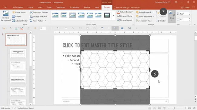 Example cropping an image down to fit as the slide background for our template