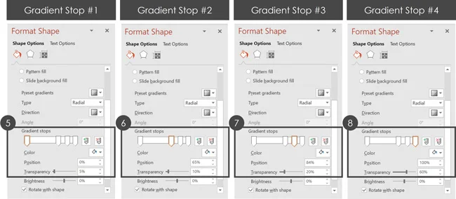 Settings for the four gradient stops I used so you can create the same effect for your template