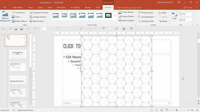 Example inserting a textured picture to use as a slide background for your Powerpoint template