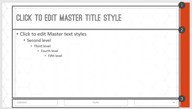 Example of a PowerPoint template's default placeholders on the Parent slide