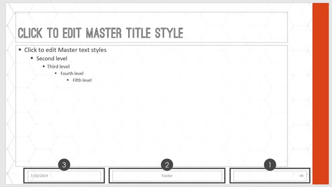 Example of the footer placeholders on the Parent Slide of your template.
