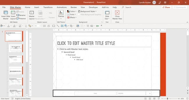 Example of the footer swapped with the date and time placeholder.