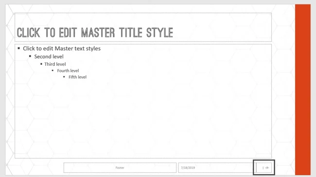 Example of the Slide Number placeholder adjusted with a line break.