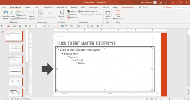 Resizing and position the text placeholder on your slide where you want your users to type text
