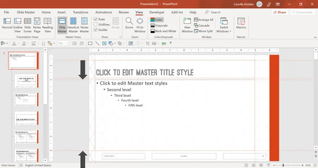 Dragging the Guides to fit around your Text placeholder on your Parent Slide.