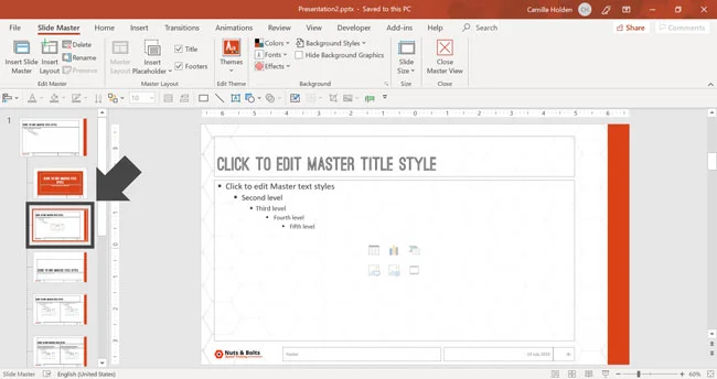 Example of the Title and Content Child Layout for the template.