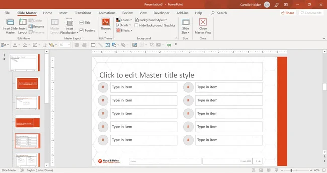 Example of a custom Child Layout, in this case for the agenda.